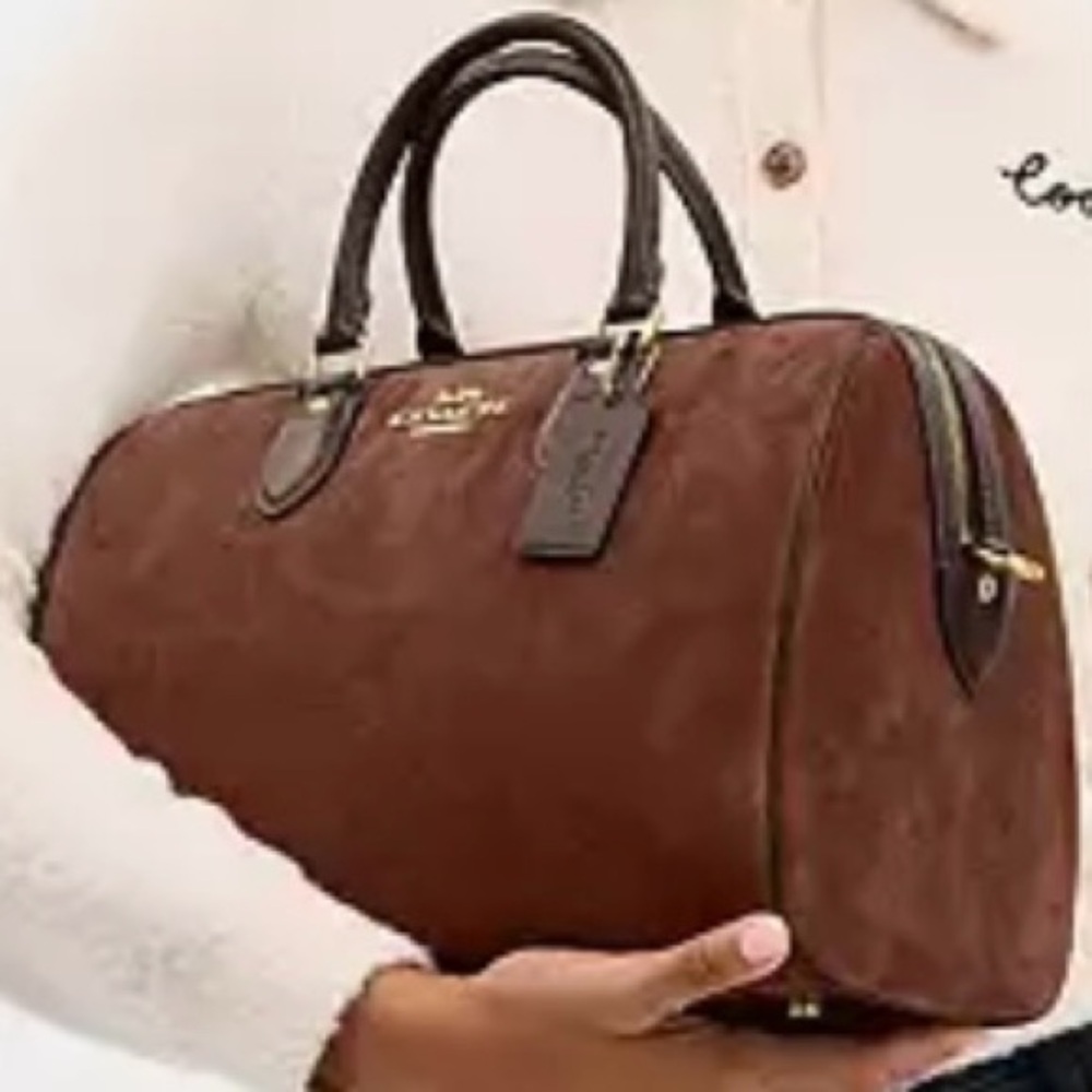 Coach Large rowan satchel Brown Suede New purse - Picture 15 of 16